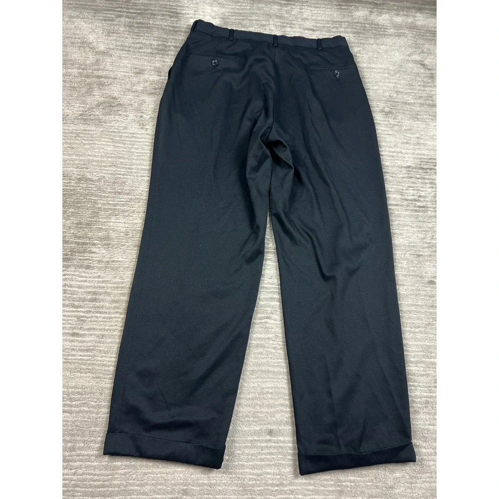 J. Ferrar Dress Pants Mens 36x32 Black Pleated Front Cuffed Microfiber Trousers
